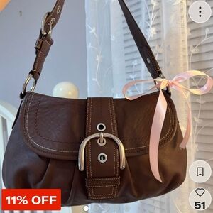 COACH Y2K SoHo Pleated Chocolate Brown Leather Flap Shoulder Bag